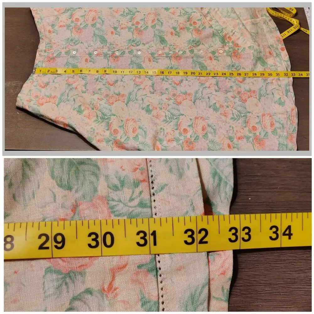 Vintage Lauren Ralph Lauren 100% Linen Floral Button-Front Skirt FLAW Size 8